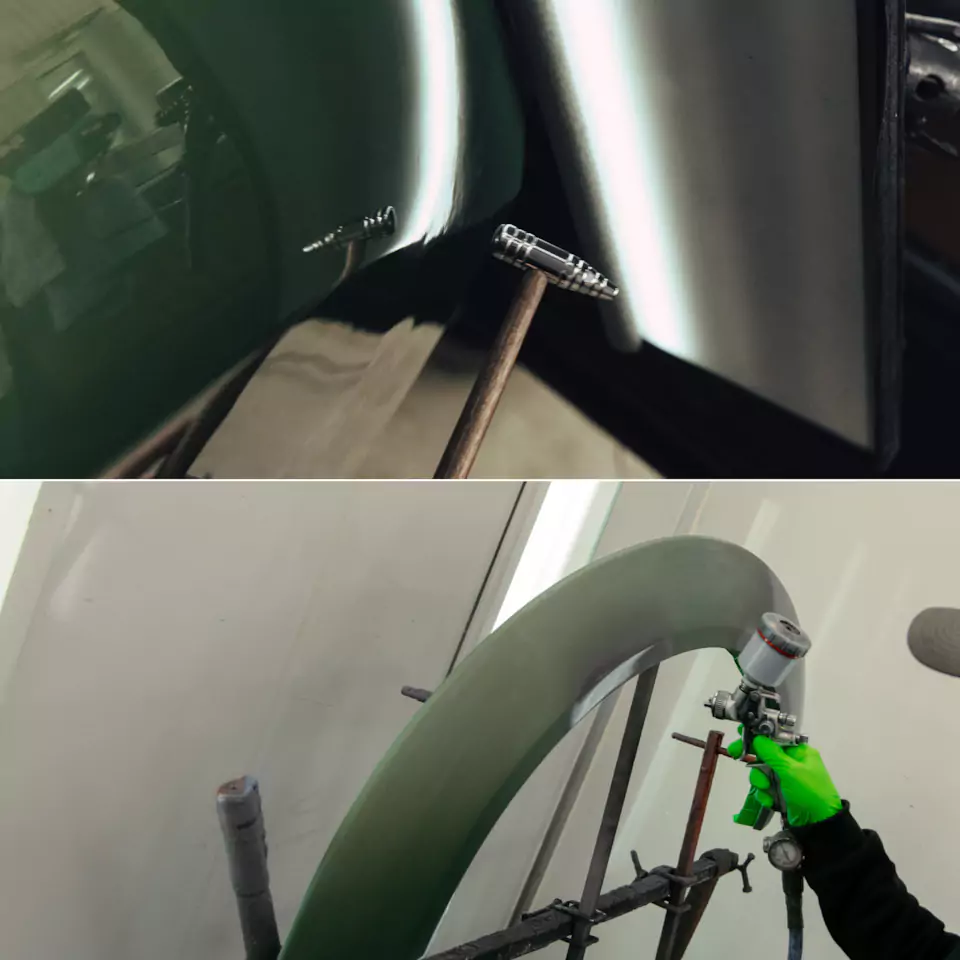 Восстановили крыло Dodge Challenger R/T Scatpack по технологии PDR и заново забронировали полиуретаном